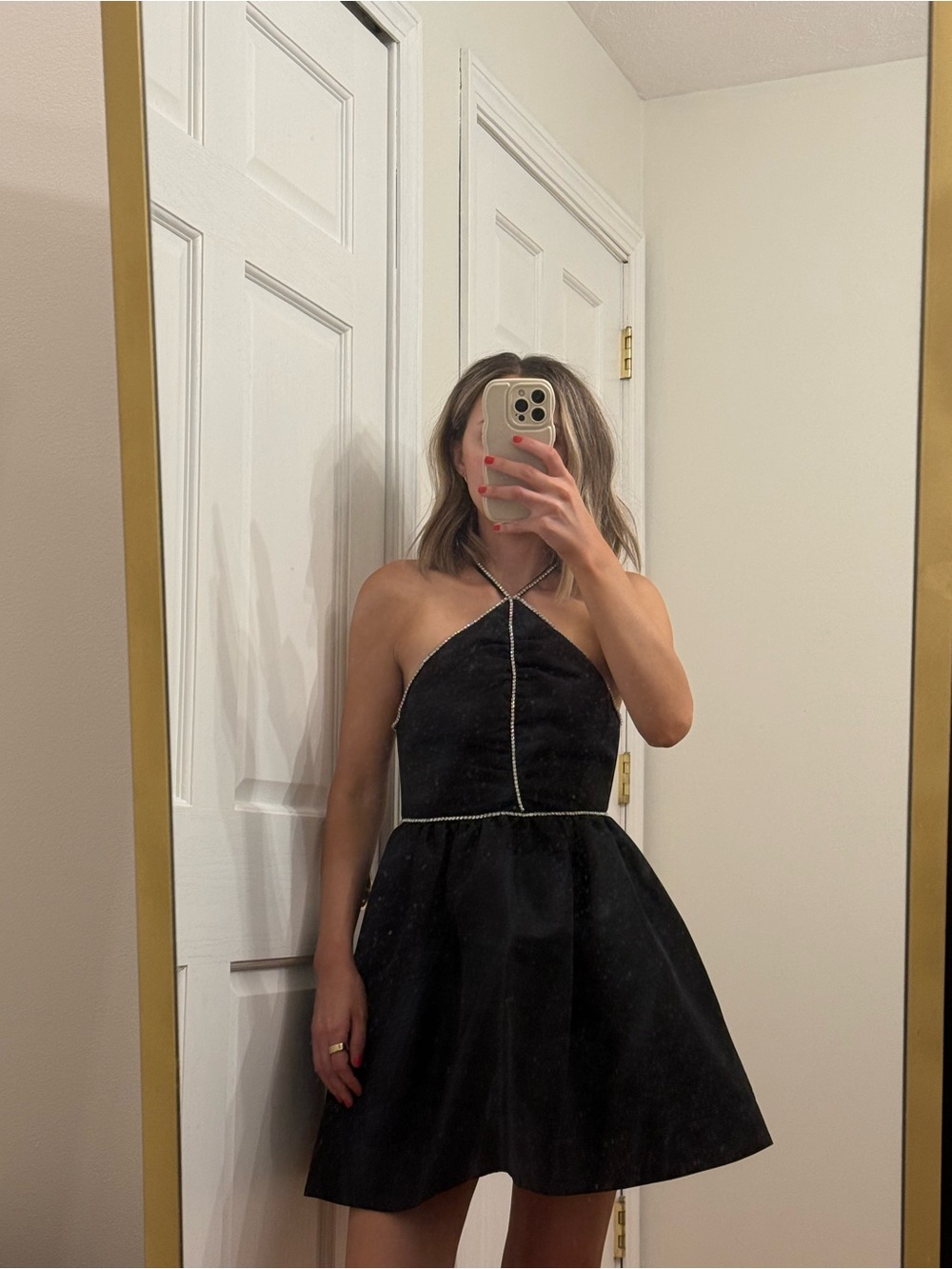 Likely Rhinestone Trim Halter Dress